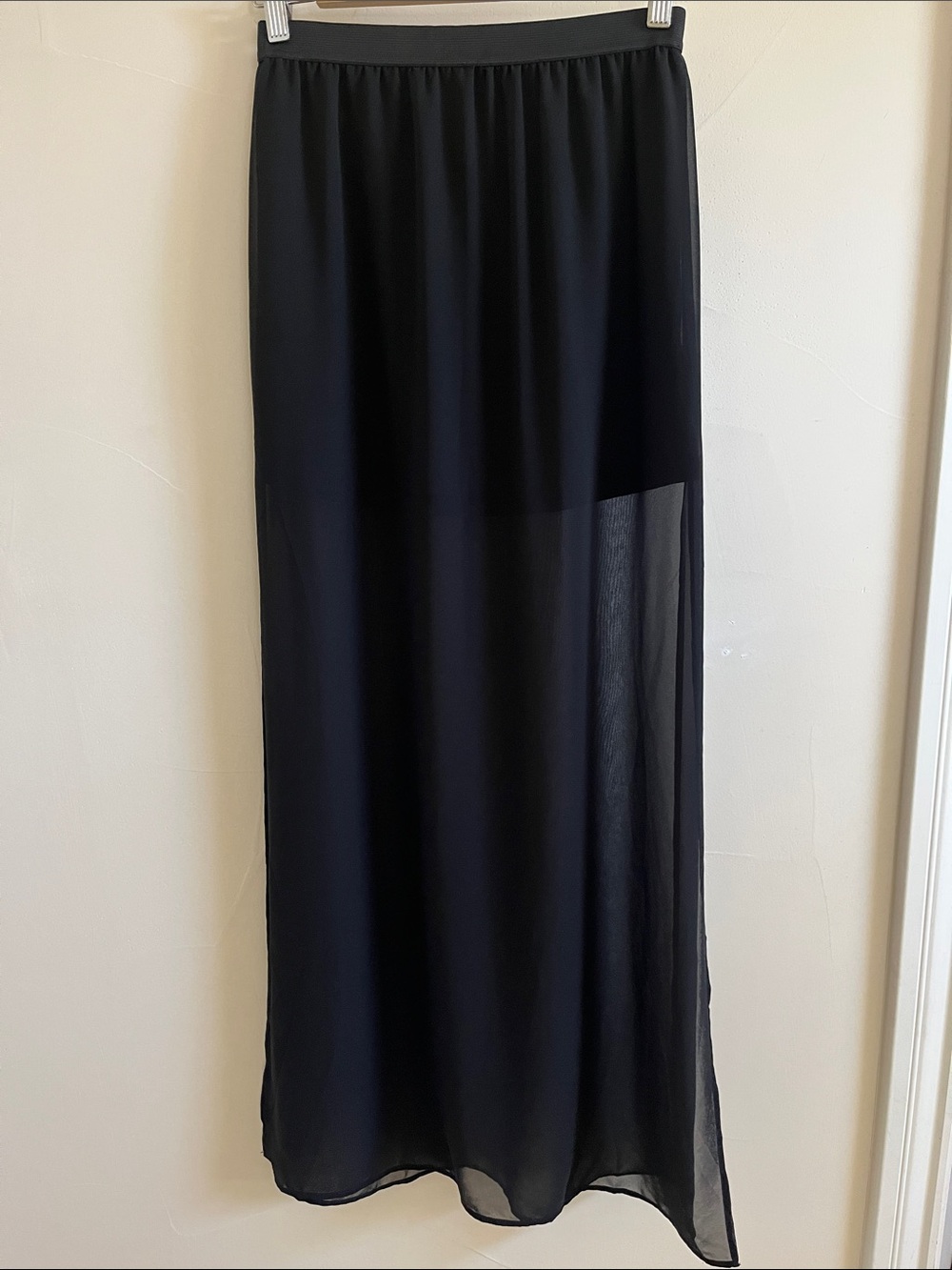 Divided Black Sheer Panel Maxi Skirt